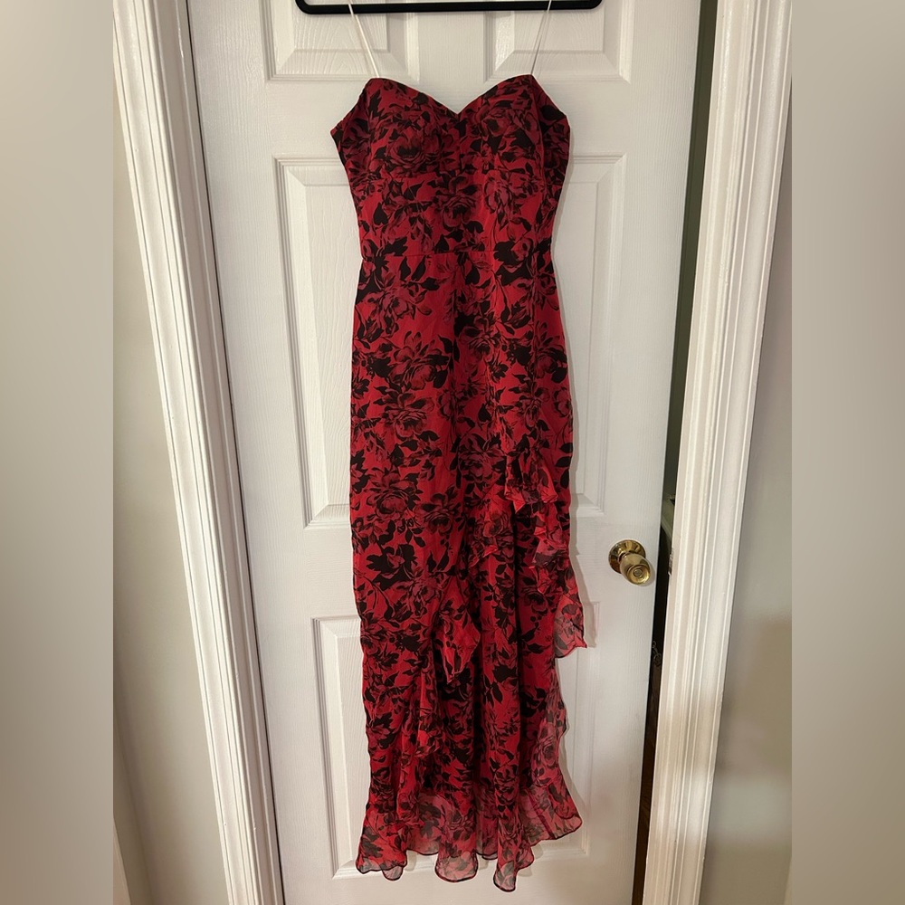 COPY - Amanda Uprichard Size M Red Floral Strapless High-low Dress